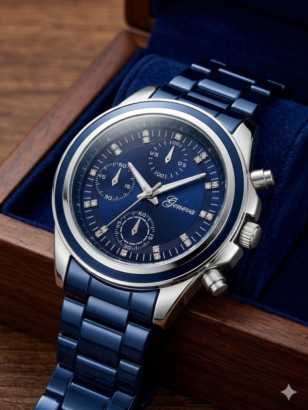 Geneva Men's Blue and Gold Fashion Watch Working Cond